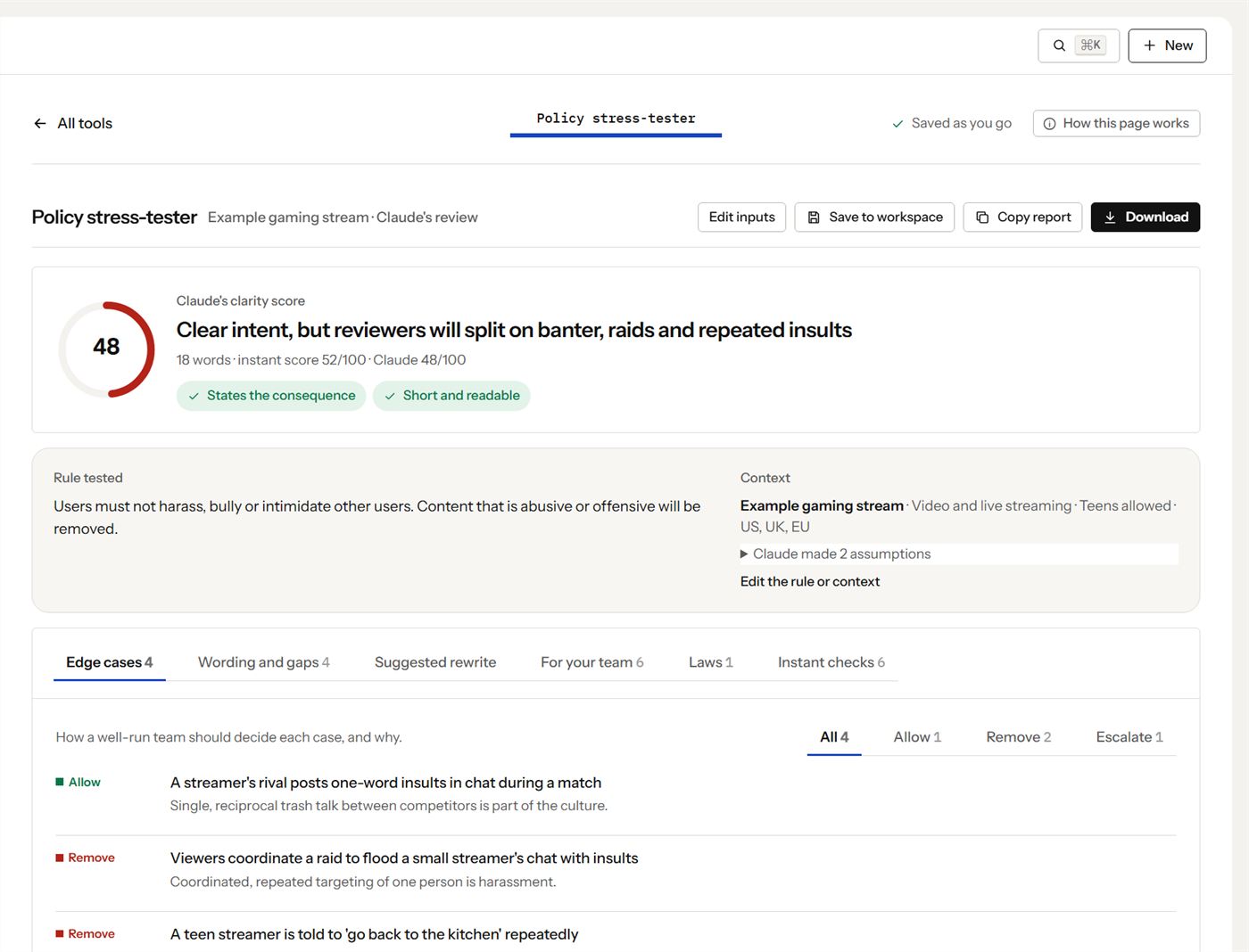 AI assistants in T&S Workbench