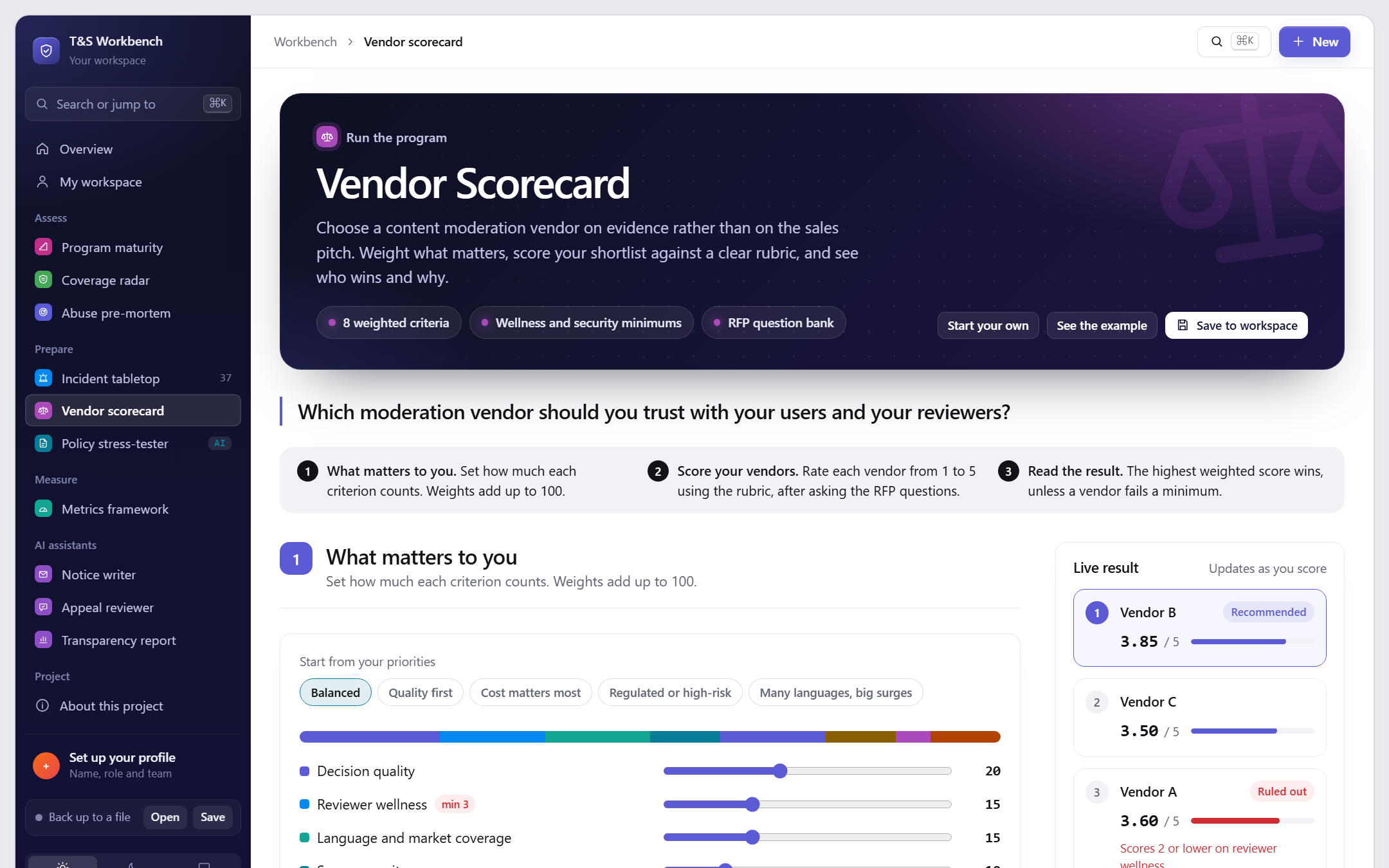Vendor scorecard